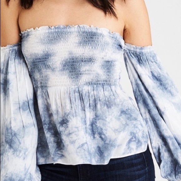 AMERICAN EAGLE OUTFITTERS Size S Smocked Off-Shoulder Tie Dye Long Sleeve Shirt - Picture 8 of 9